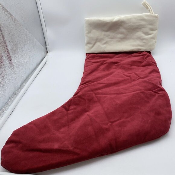 Pottery Barn Gabriel Velvet Christmas Holiday Stocking Monogram Red Cream 24 in - Picture 8 of 11